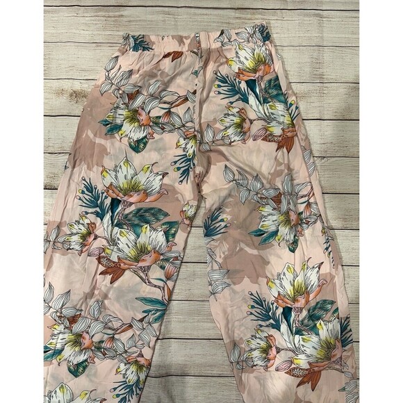 Maze Floral Multicolored Wide Leg Paper Bag Pant Rayon Size Large - Picture 4 of 7